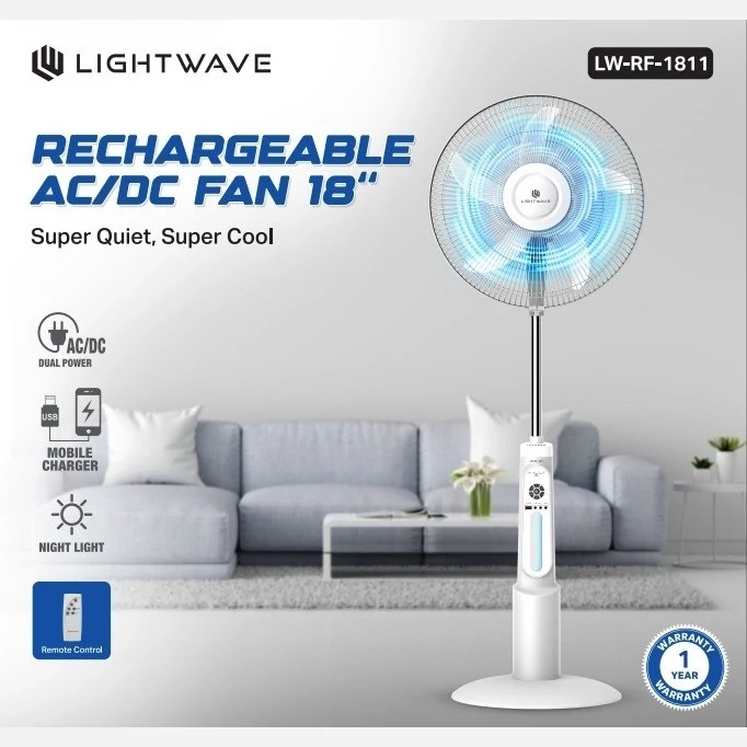 پنکه ایستاده شارژی 18 اینچی برند لایت ویو مدل 1811