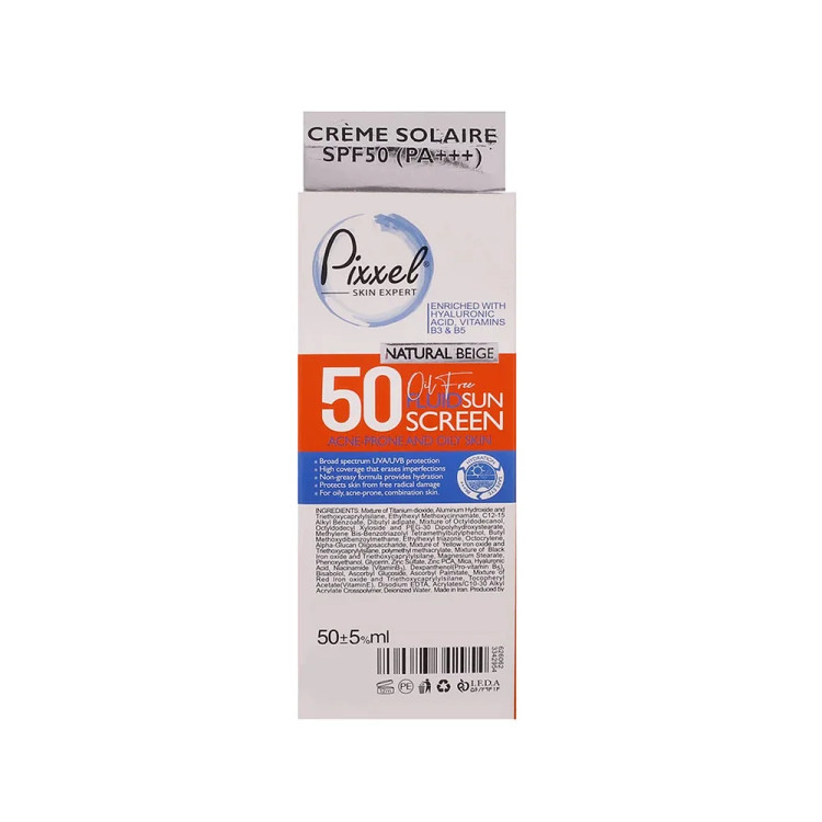 کرم ضد آفتاب رنگ بژ طبیعی مناسب پوست های چرب، جوش دار و مختلط با SPF 50 پیکسل (پس کرایه)