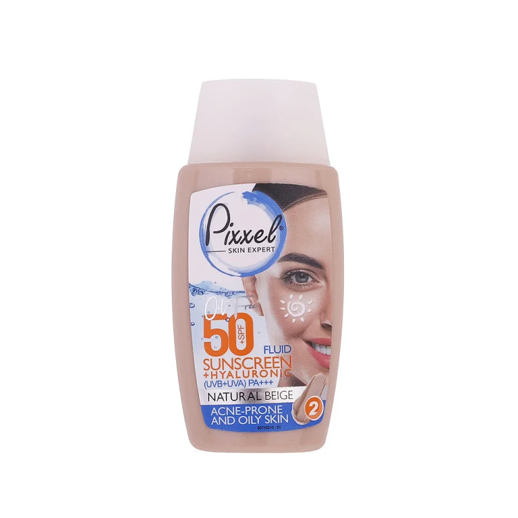 کرم ضد آفتاب رنگ بژ طبیعی مناسب پوست های چرب، جوش دار و مختلط با SPF 50 پیکسل (پس کرایه)